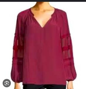 NWT Ramy Brook Rae V Neck Sheer Long Sleeve Mahogany Small $325